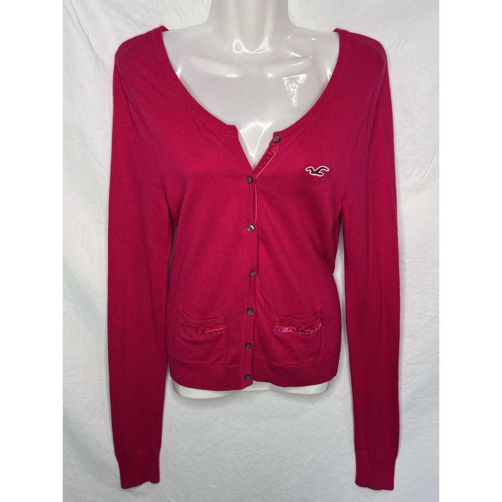 Vintage Y2K Hollister Cardigan Women's Sz L Y2K Bella Swan Hot Pink Pockets Ruff
